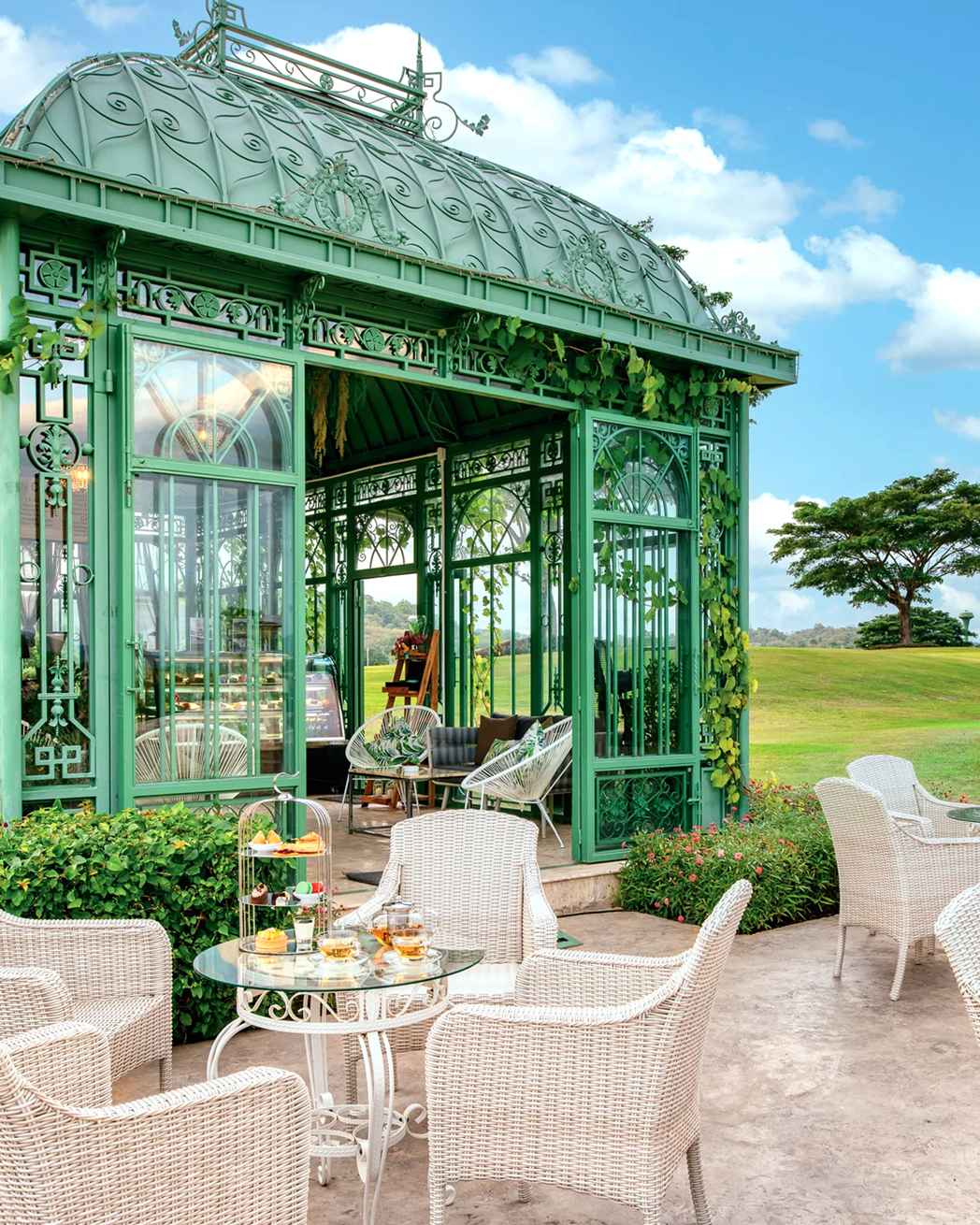 Green Victorian Greenhouse Sunroom Cafe in Thailand